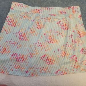 Pebble Beach Light Blue Floral Mini Skirt with Pink and Orange Accents